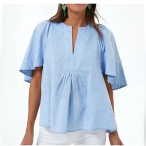 Pomander Place Finley top cotton/linen oversized M chambray blue Tuckernuck